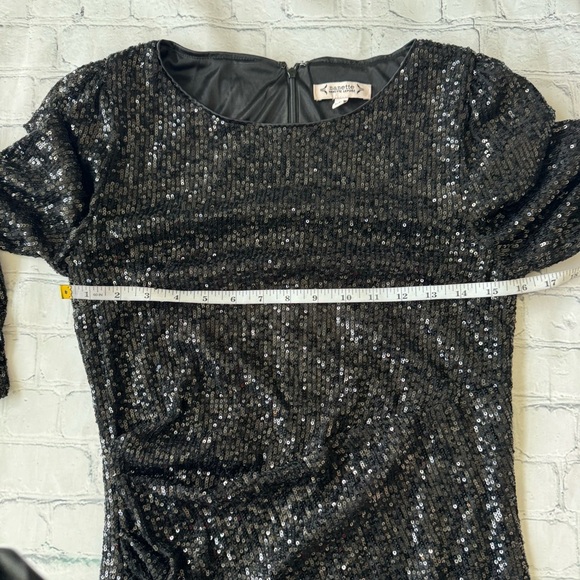 Nanette Lepore Black sequin long sleeve midi  party dress size 10 - Picture 8 of 14